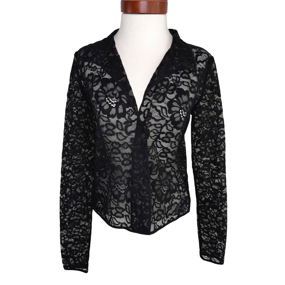 Babaton Black Floral Lace Sheer Long Sleeve Blouse Top Small Coquette Whimsigoth